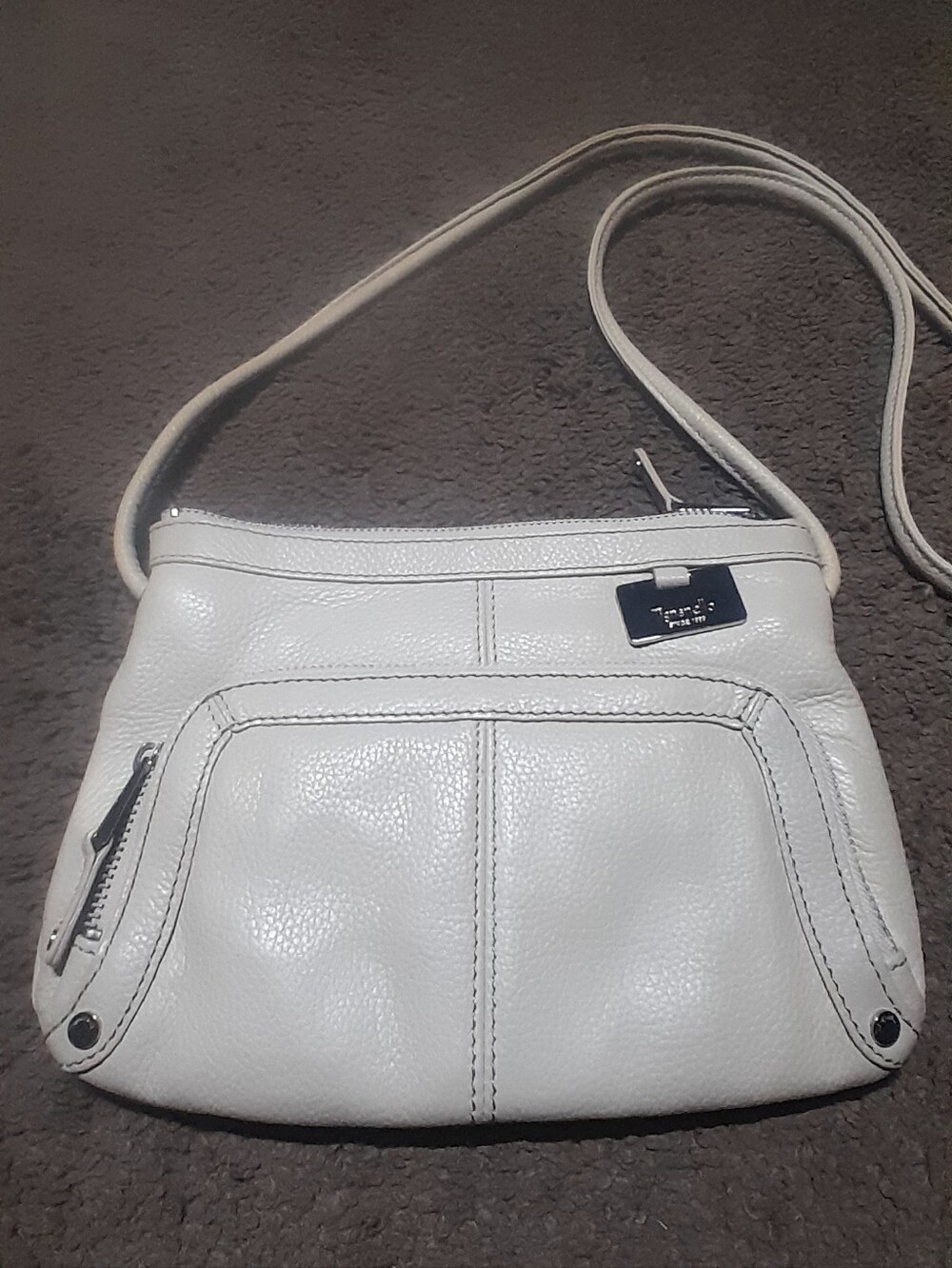 White Pebbled Leather Crossbody Bag with Front Pocket